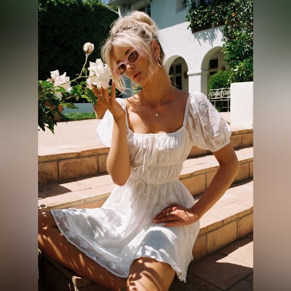 PRINCESS POLLY KENNY MINI DRESS PUFFY SQUARE NECK FLORAL PATTERN FRONT TIES - Picture 8 of 10